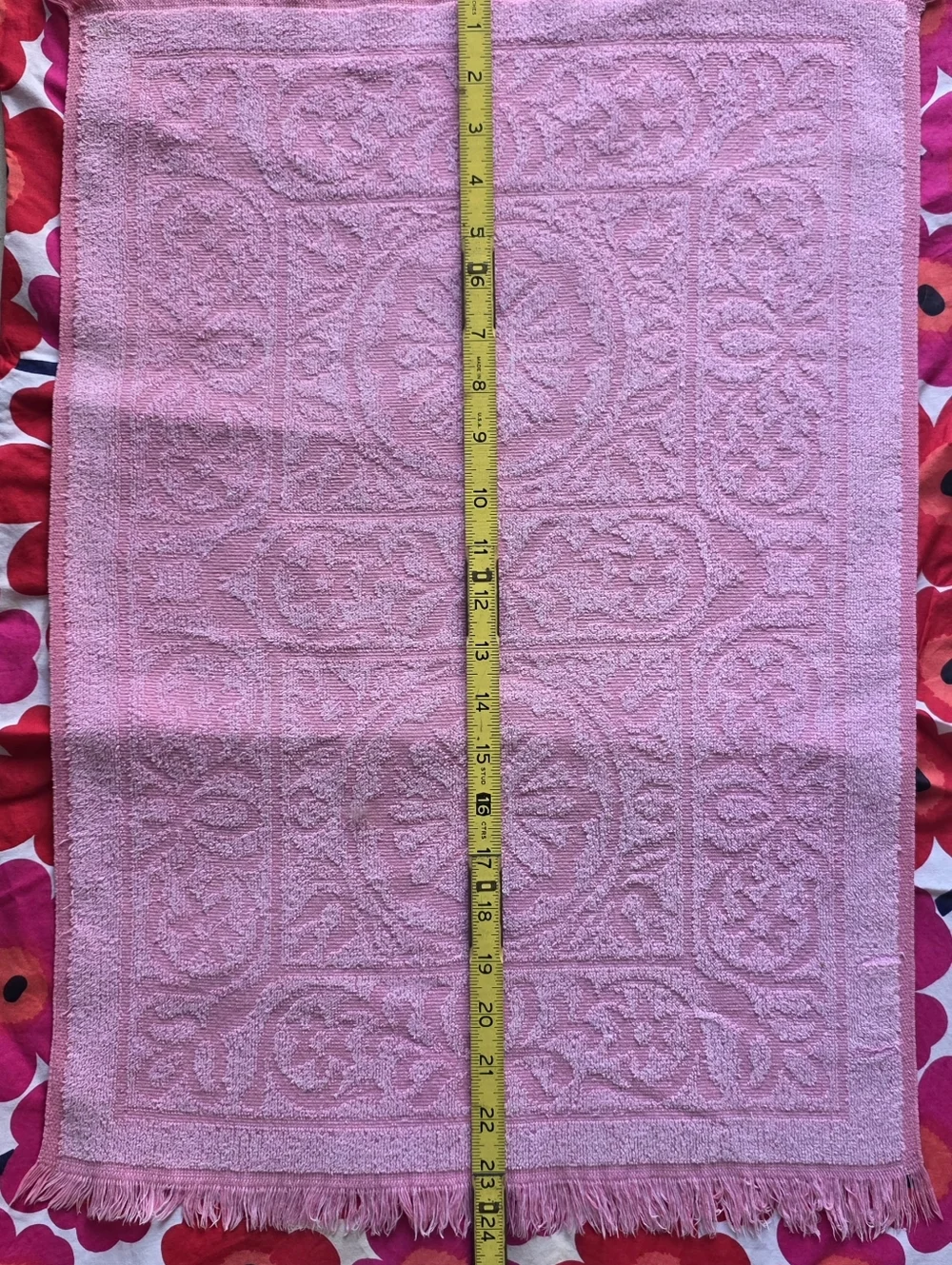 Vintage Sears Hand Towel Bubblegum Pink Fringed Bath Towel 1950 1960 Decor